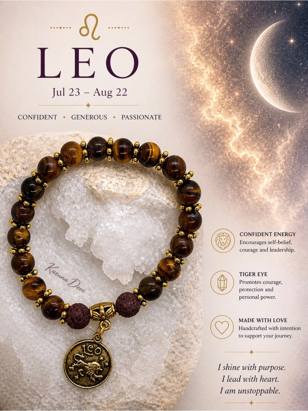 Leo ♌️ unisex stretch Genuine Tiger’s Eye Bracelet